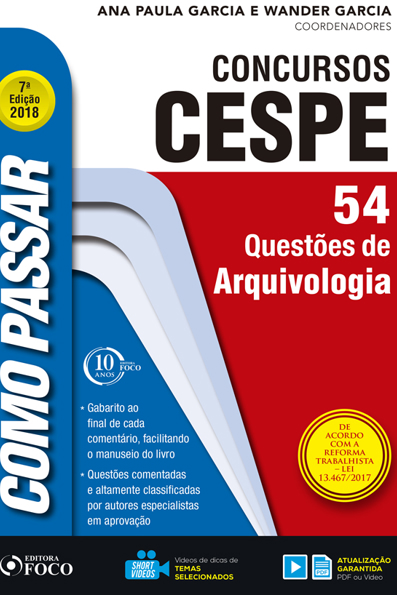Capa do livro Concursos CESPE: arquivologia - 54 questões de arquivologia