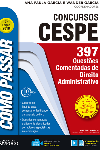 Capa do livro Concursos CESPE: direito administrativo - 397 questões comentadas de direito administrativo
