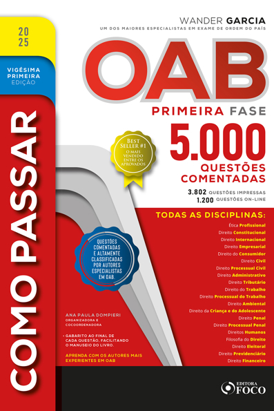 Capa do livro Como Passar na OAB - 1ª Fase - 5.000 Questões Comentadas - 21ª Ed - 2025